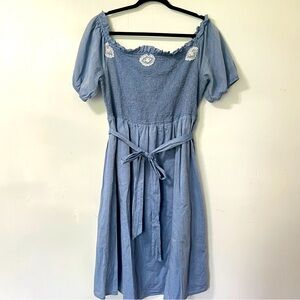 Who What Wear Chambray Cottagecore Prairie Off Shoulder Boho Midi Dress Size XL